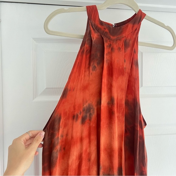 UPSTATE 100% Silk Tie Dye High Neck Orange Maxi Dress L - Picture 5 of 9